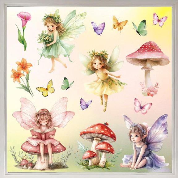 1Set Waterproof PVC Colored Laser Stained Window Film Static Stickers Rainbow Electrostatic Window Decals Fairy 300x1200mm craft