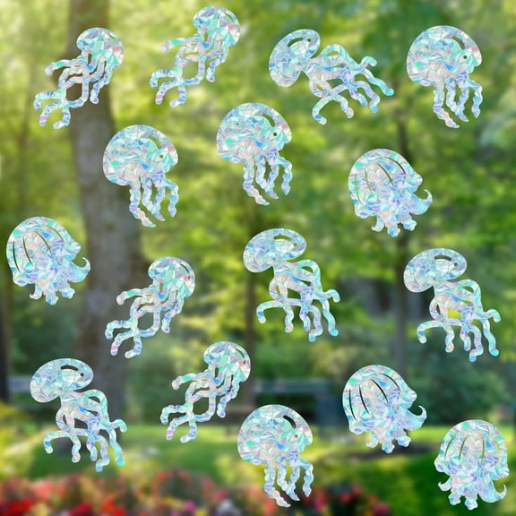 1Set Waterproof PVC Colored Laser Stained Window Film Static Stickers Rainbow Electrostatic Window Decals Jellyfish 330x830mm
