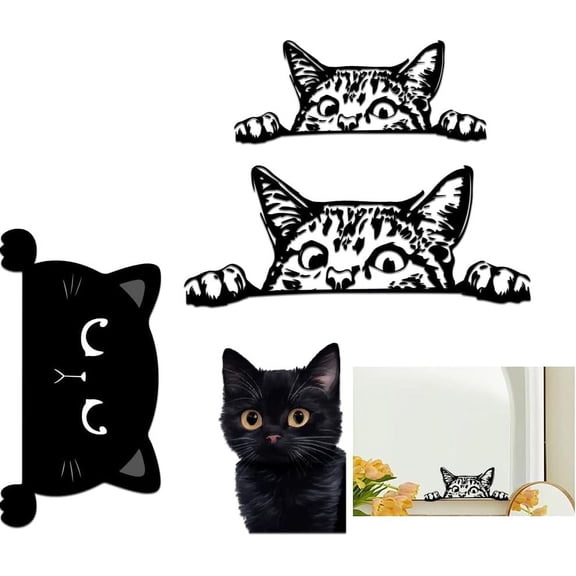 1Set Waterproof Reflective Plastic Mirror Stickers with Adhesive Tape Cat Shape 130x150mm 2pcs/set