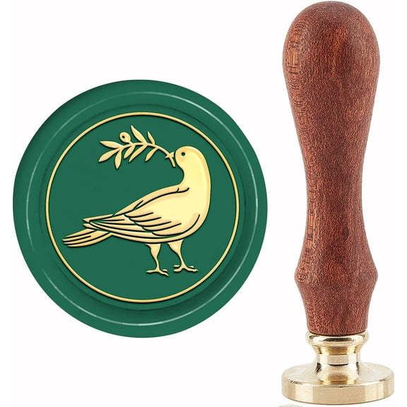 1Set Wax Seal Stamp Dove Olive Leaf Vintage Animal Sealing Wax Stamps 30mm Retro Removable Brass Head Sealing Stamp with Wooden Handle for Wedding Invitations Valentine's Day Gift Wrap