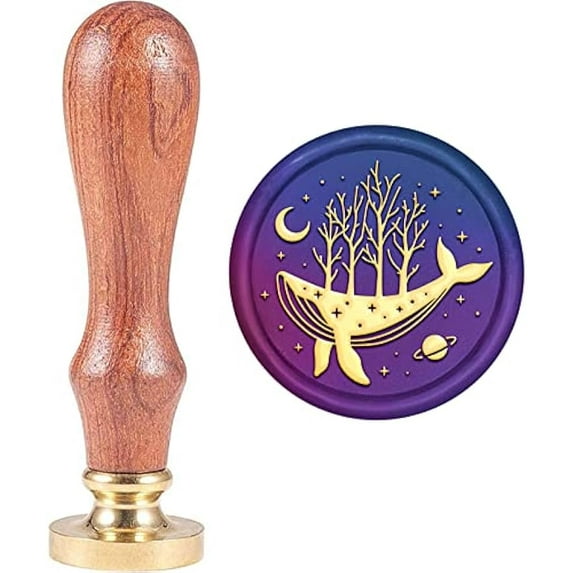 1Set Whale Wax Seal Stamp Whale Forest Sealing Wax Stamp Moon Stars Planet Pattern Brass Seal Head 30mm