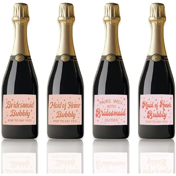 1Set Wine Labels for Bottles 10 Sets of 4 Styles Labels Bridesmaid Wine Bottle Label Stickers Pairs Well With Bridesmaid Duties Wine Champagne Bottle Cover Sticker Gift For Bridesmaid Proposal