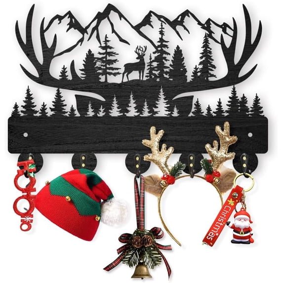 1Set Wood Iron Wall Mounted Hangers Decorative Organizer Rack with 2Pcs ...