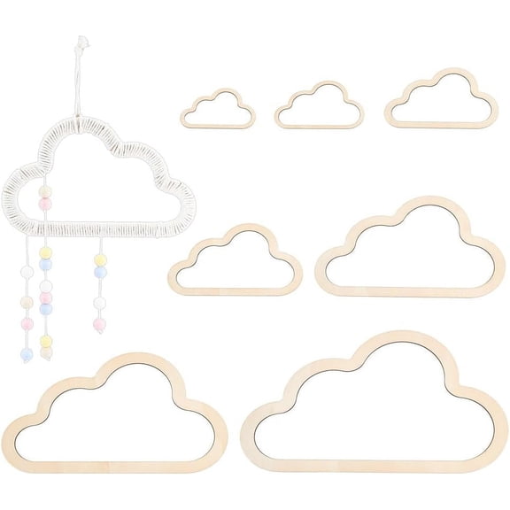 1Set Wood Macrame Frames for Boho Style Decoration Making Cloud 5-17.5x8-28x0.35cm 7pcs/set