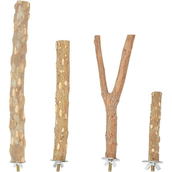 1Set Wood Perch Bird Platform Parrot Stand Playground Cage Accessories for Small Anminals Conure Exercise Toy BurlyWood 11.8~31x2.3~4cm 4pcs/set