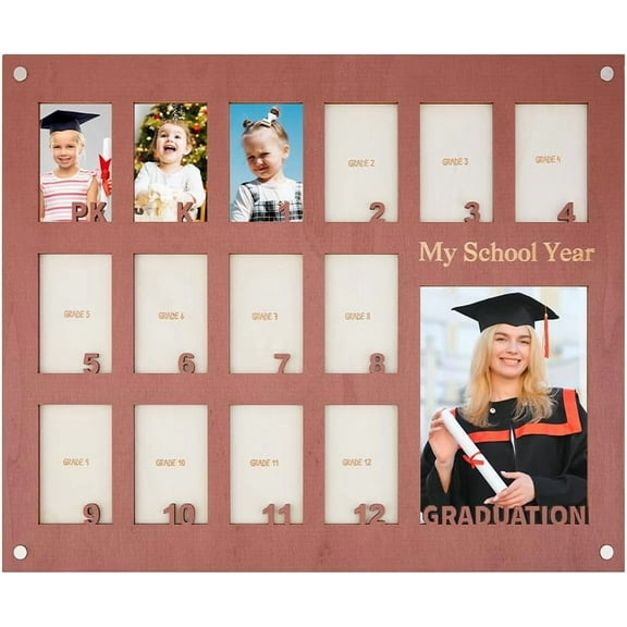 1Set Wood School Picture Frames K-12 Collage Photo Display Frame Rosy Brown Graduation Photo Collage Wall Hanging Personalized Wooden Grades