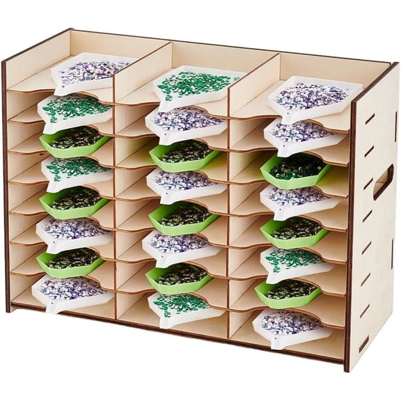 1Set Wooden Rhinestone Trays Storage Box for DIY Diamond Painting Tools Holder Rectangle Floral White Fihished Product: 295x212x122mm