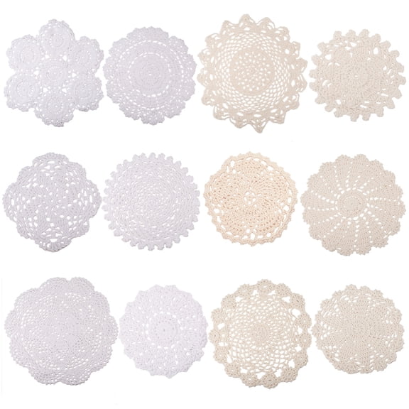 1Set Woven Crochet Coasters Table Mats for Table Toppers Home Decoration Floral Pattern Old Lace 115~255x2~3mm 12pcs/set