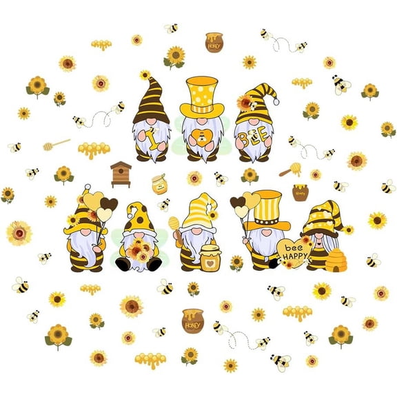 1Set Yellow Gnome Elf Wall Sticker Bee Flower Wall Decals Bee Gnome Wall Sticker Sunflower Wall Vinyl DIY Decorations Stickers Decal Classroom Wall Clings for Party Decoration Colorful