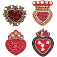 thumbnail image 1 of 1Set arricraft 4 Pcs Beaded Patches, 4 Styles Red Glass Beaded Appliques Rhinestone Heart Patches Crystal Sew on Costume Accessories for Clothing Repair Applique Craft, 1 of 9