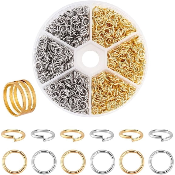 1Sets 1200 Pcs 304 Stainless Steel Open Jump Rings Diameter 6mm Wire 21-Gauge 2 Colors for Jewelry Findings