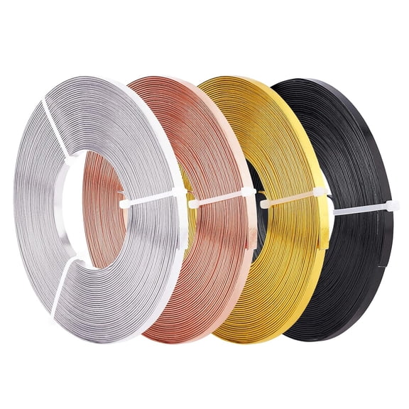 1Sets 130FT 4-Colors Aluminum Flat Wire (5mm Wide) Silver Gold Bendable Craft Wire for Bezel Jewelry Earring Ring Making