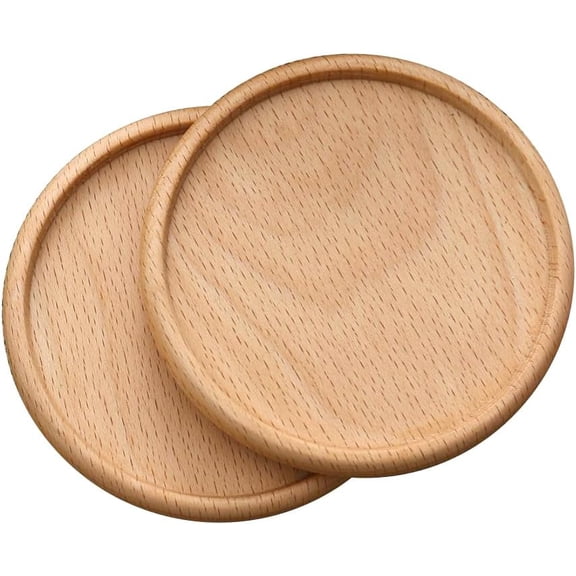 1Sets 2PCS Wood Cup Mug Holders 3.5 Inch Round Grooved Wooden Coasters for Drinks Tabletop Protection Natural Beech Wood Coffee Cup Mats Saucers Pads for DIY Stained Painting Bar Kitchen Decor