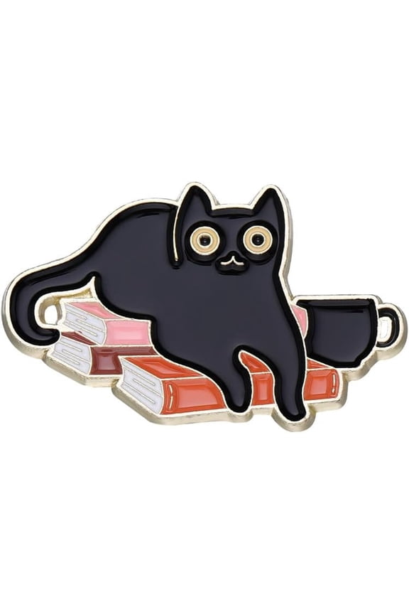 1Sets 2Pcs Black Cat Enamel Brooches Alloy Sleeping Cat in Book Pins 29.5x19mm for Clothes Backpack Accessories Decoration