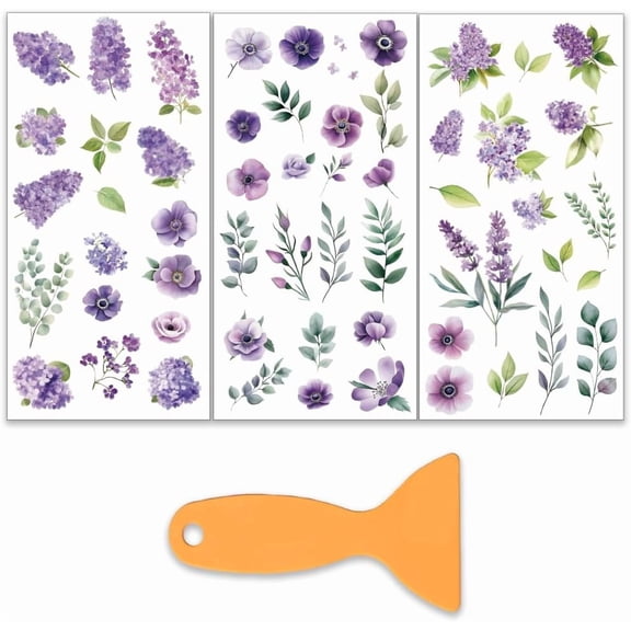 1Sets 3Pcs/Set Lavender Rub on Transfers for Furniture and Craft 6x12 Inch Purple Hydrangea Furniture Decal Transfer Stickers Rub on Decal with 1pc Scraper for Scrapbook Window Home Decoration