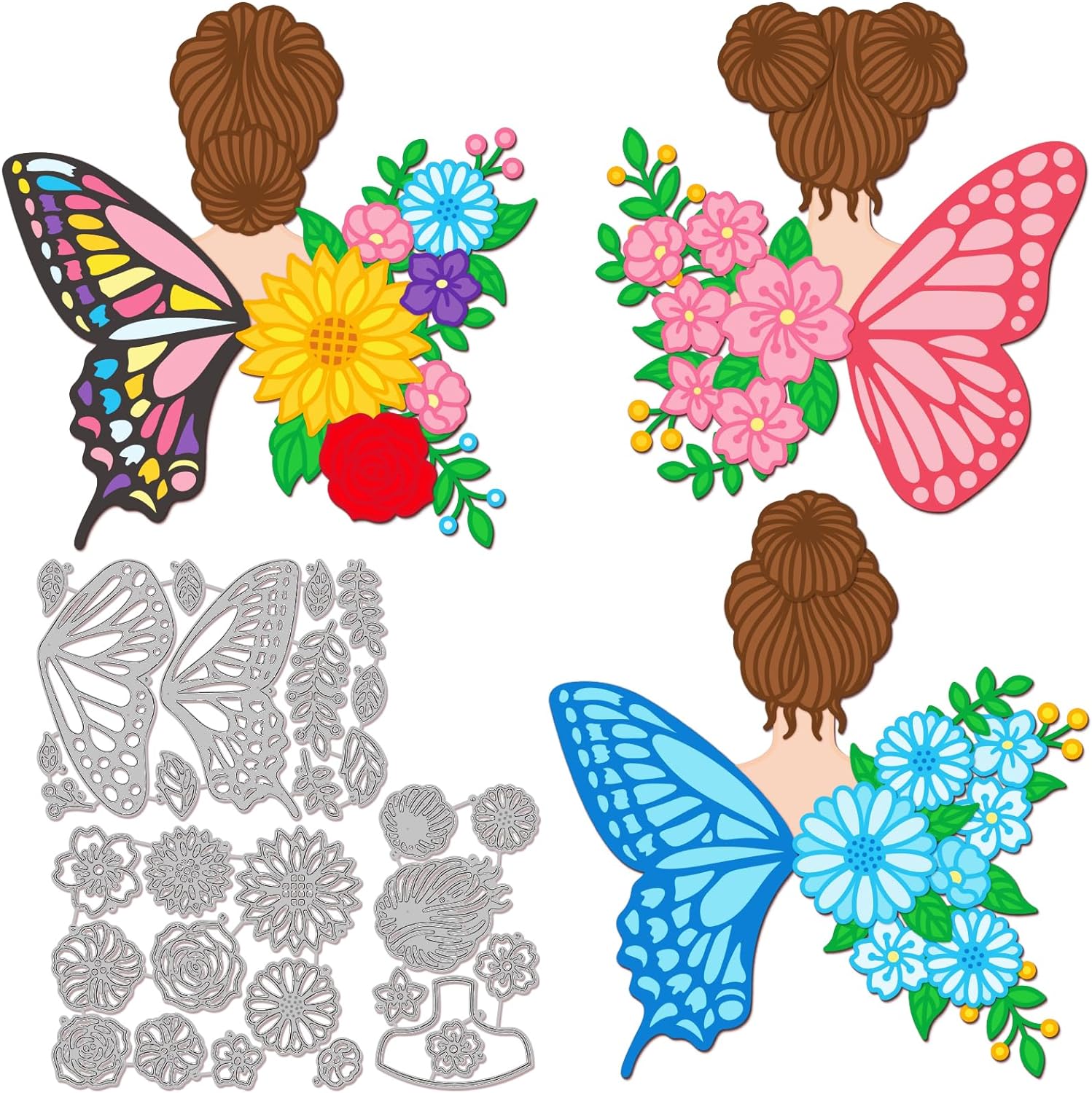1Sets Butterfly Lady Metal Die Cuts Flower Cut Dies Metal Stencils for ...