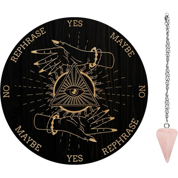 1Sets Pendulum Board Set Wooden Dowsing Divination Board Metaphysical Message Board with Pendulum Necklace for Supplies Kit & Riangular Eyes