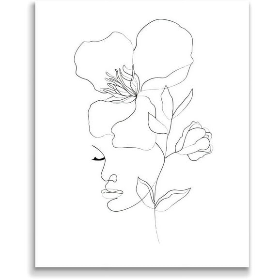 1Sheet 1 Pc Minimalist Line Art Prints Abstract Flower Line Art Boho Style Woman Minimal Wall Decor Unframed Line Artwork for Female Bedroom Living Room 8x10 inch(20.5x25.4cm)