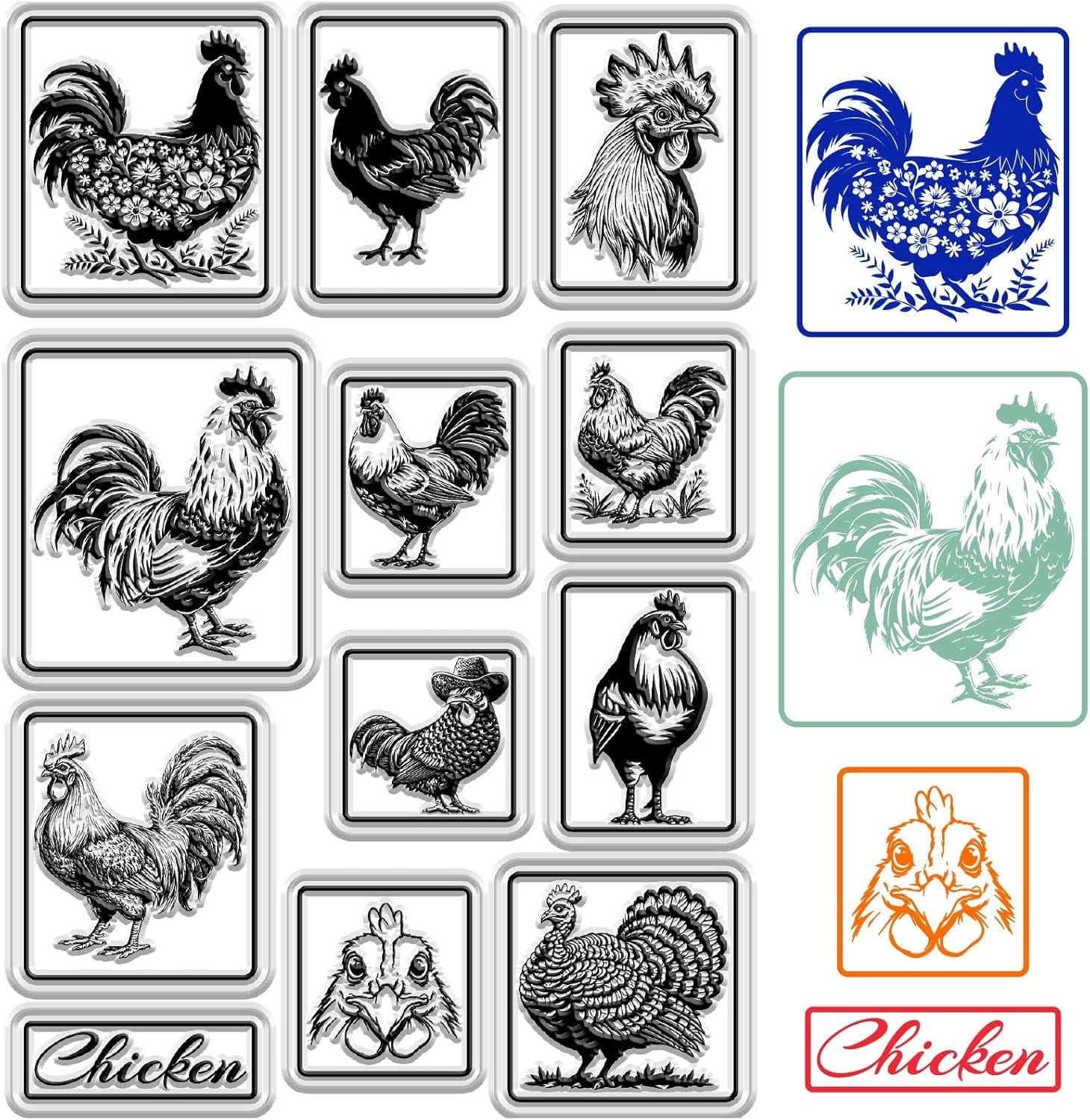 1Sheet Clear Chicken Stamps Farm Rubber Stamp Decorative Square Chicken ...