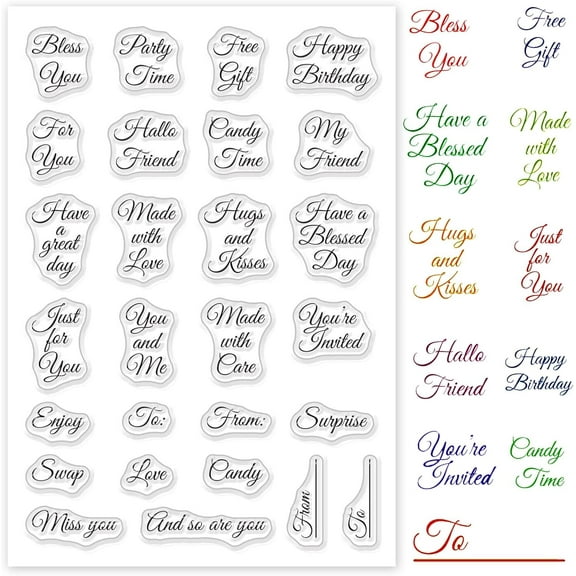 1Sheet Gift Tag Words Silicone Clear Stamps with Happy Birthday Just for You Style for Card Making DIY Scrapbooking Photo Album Decorative Paper Craft 6.3x4.3Inch