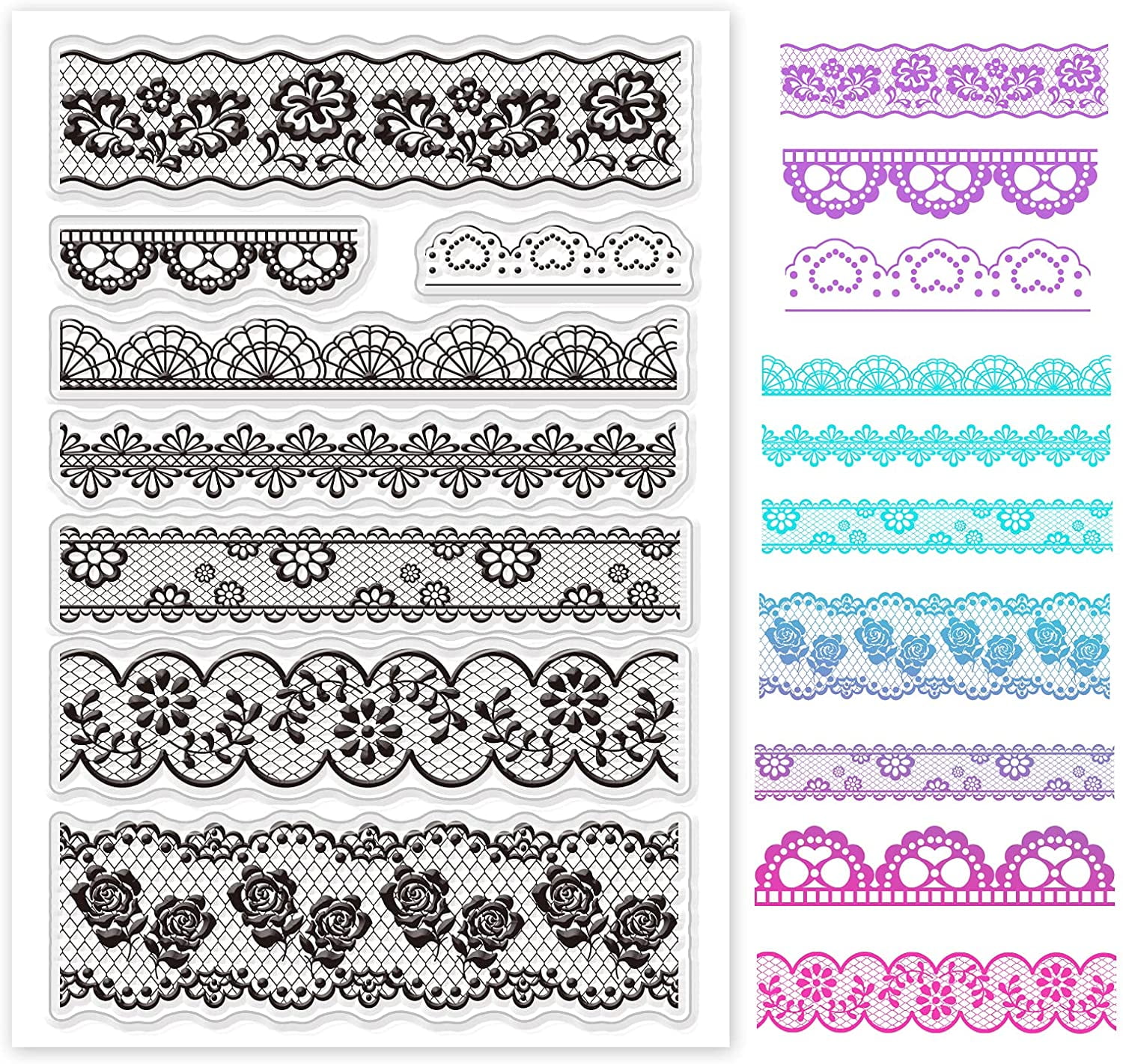 1Sheet Lace Flower Border Clear Stamps Transparent Silicone Stamp for ...