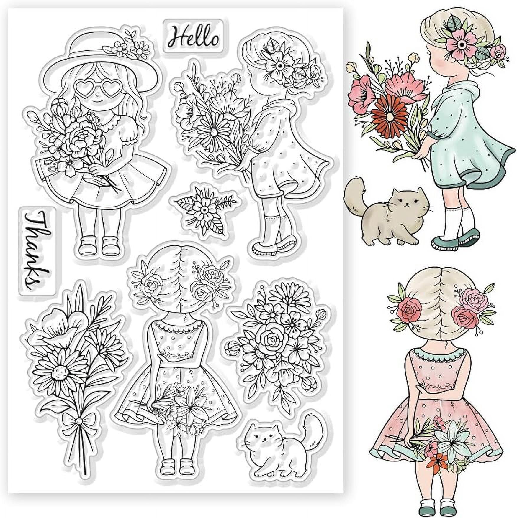1Sheet Lady and Flower Clear Stamps for Cards Making Daisy and Woman ...