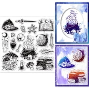1Sheet Magic Elements Clear Stamps for DIY Scrapbooking Witch Book Hat Silicone Clear Stamp Seals 15x15cm Transparent Stamps for Cards Making Photo Album Journal Home Decoration