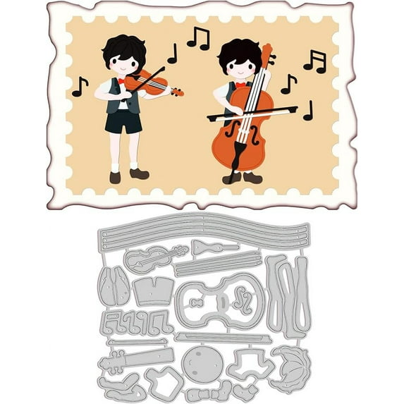 1Sheet Metal Violin and Cello Cut Dies Musical Notes and Lovely Boy Template for Birthday Card Scrapbooking Card DIY Craft Journal