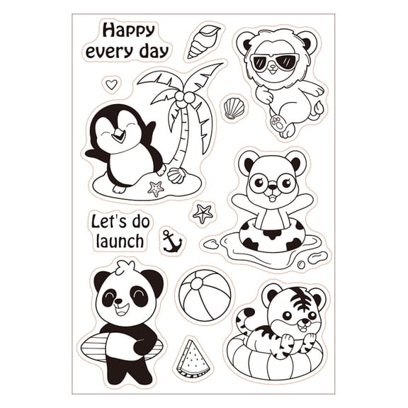 1Sheet PVC Plastic Stamps Stamp Sheets Animal Pattern 16x11x0.3cm