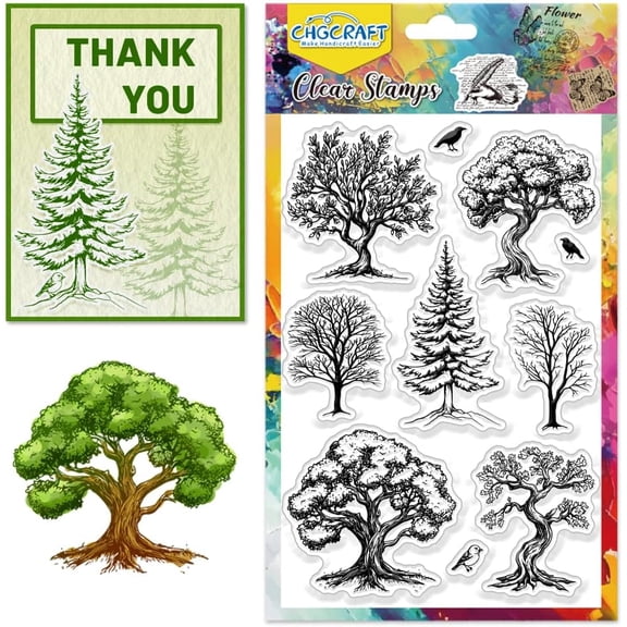 1Sheet Realistic Tree Clear Stamps Pine Tree Silicone Stamps for Crafting Tree Silhouette Transparent Silicone Stamp Seals for DIY Scrapbooking Card Making Photo Album Postard Decoration