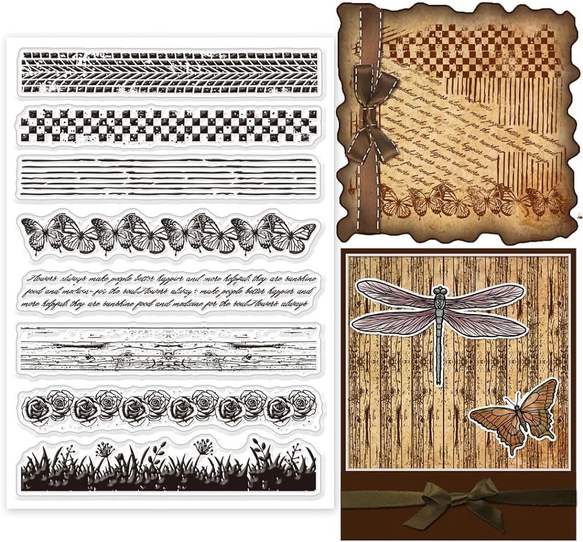 1Sheet Texture Border Clear Stamps with Different Types Lines Flower