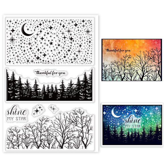 1Sheet Tree Clear Stamps for Card Making Decorative Tree Branch Background Forest Transparent Silicone Stamps for DIY Scrapbooking Supplies Embossing Paper Card Album Decoration Craft
