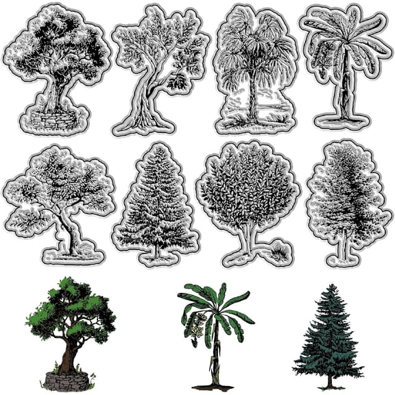 1Sheet Tree Wood Clear Rubber Stamps Vintage Pine Tree Palm Reusable Transparent Silicone Stamp Seals for Journaling Card Making Scrapbooking Photo Album Decorative DIY