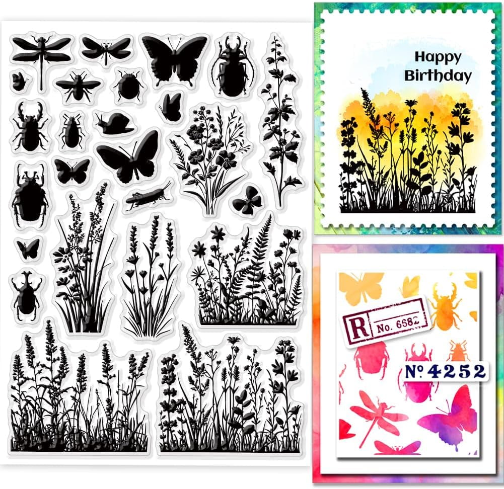 1Sheet Wildflowers Grass Silhouette Clear Stamps 8.3x5.8 inch Flowers ...