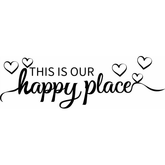 1Sheets This is Our Happy Place Text PVC Wall Sticker Heart Pattern Vinyl Wall Decal Wall Art Warming Quotes Self-Adhesive Sticker for Living Room Play Room Bedroom Decor Black 11.4"x32.67"