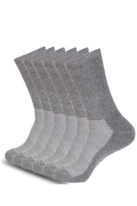 Men's Athletic Crew Socks Performance Cushioned Cotton Moisture Wicking And Arch Support 6 Pack Grey