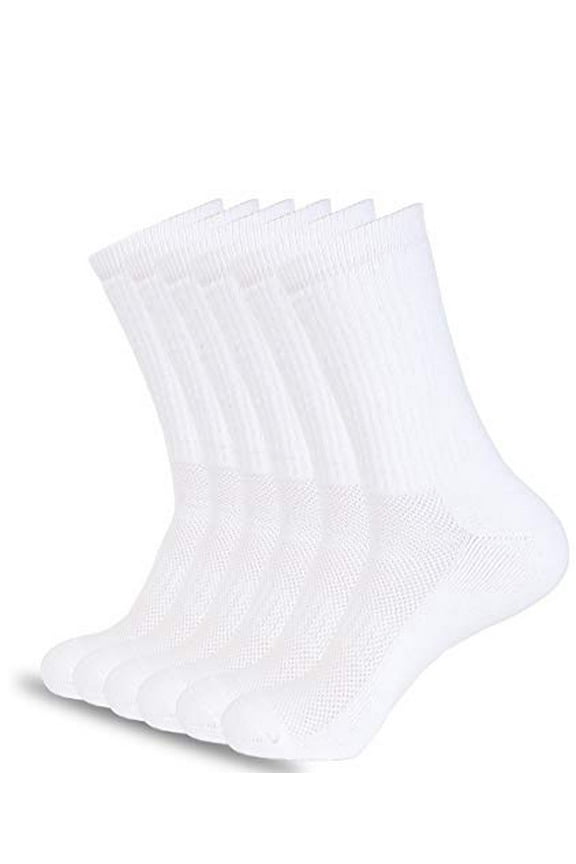 Men's Athletic Crew Socks Performance Cushioned Cotton Moisture Wicking And Arch Support 6 Pack White