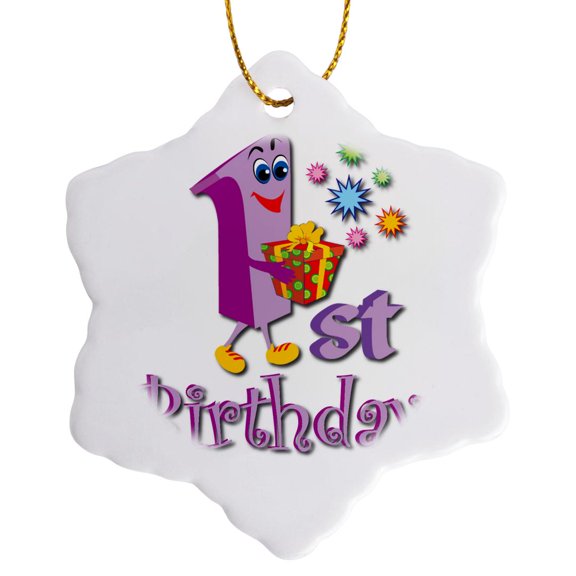 3drose, 1st Birthday Party Design, 3 inch Snowflake Porcelain Ornament