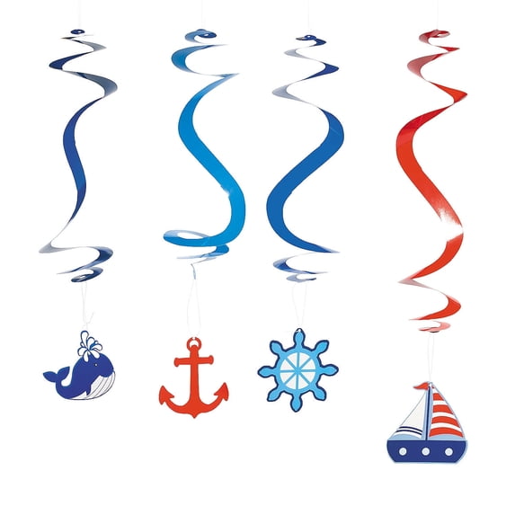 1St Birthday Sailor Hanging Swirls - Party Decor - 12 Pieces