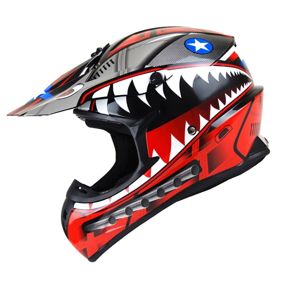 1Storm Adult Motocross BMX MX ATV Dirt Helmet Racing Style SC09SCLS; Shark Red