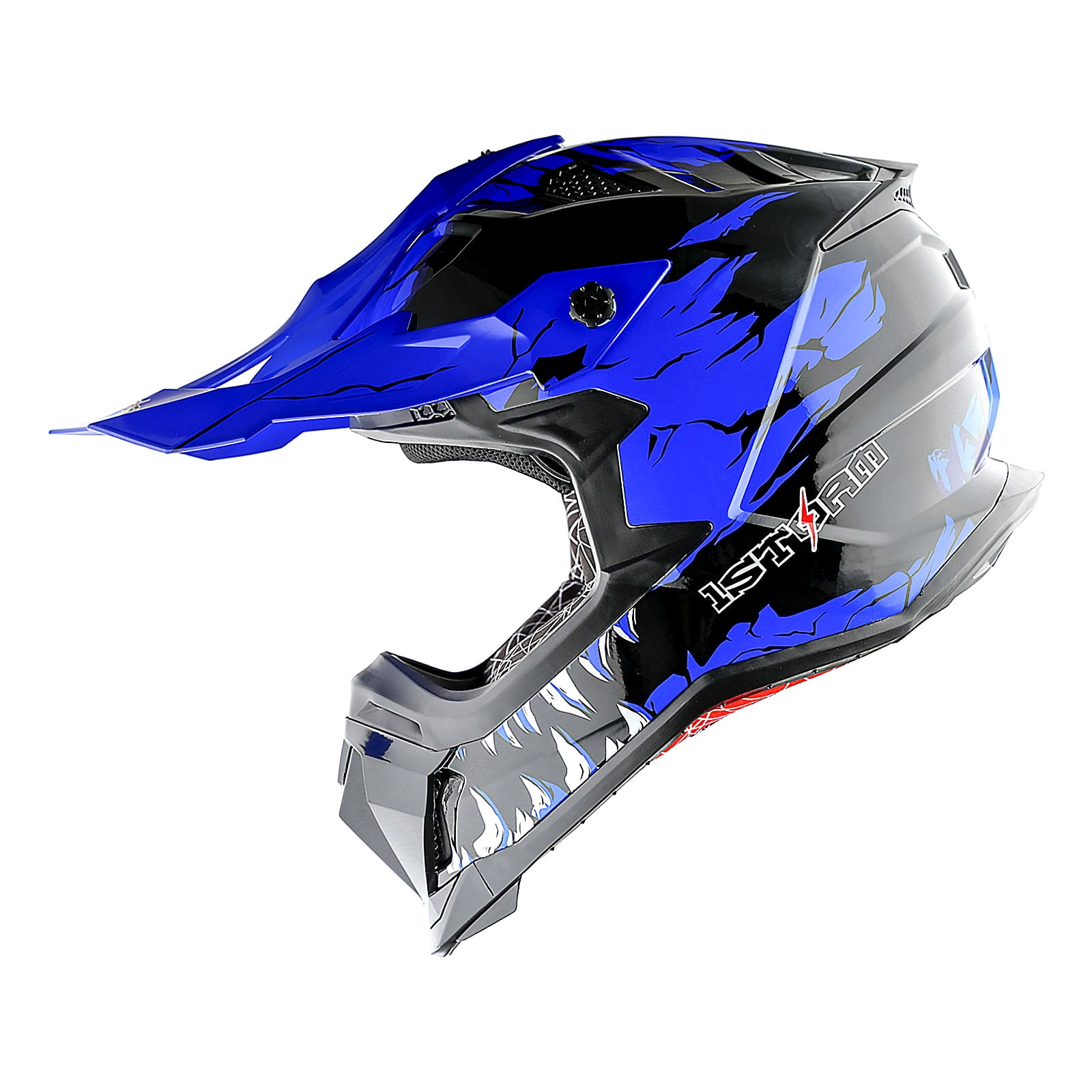 1Storm Adult Motocross Helmet ATV Dirt Bike BMX MX Downhill Mountain Helmet Track Style JH601; Dinosaur Blue