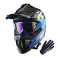 thumbnail image 1 of 1Storm Adult Motocross Helmet ATV Dirt Bike BMX MX Downhill Mountain Helmet Track Style JH601; Track Blue + Goggles + Skeleton Blue Glove Bundle, 1 of 1