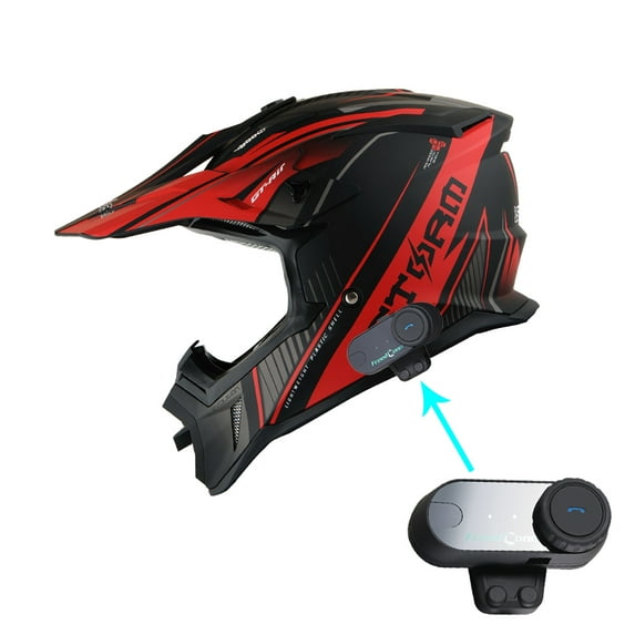 1Storm Adult Motocross Helmet BMX MX ATV Dirt Bike Downhill Mountain Bike Helmet Racing Style H637 + Motorcycle Bluetooth Headset: Storm Red