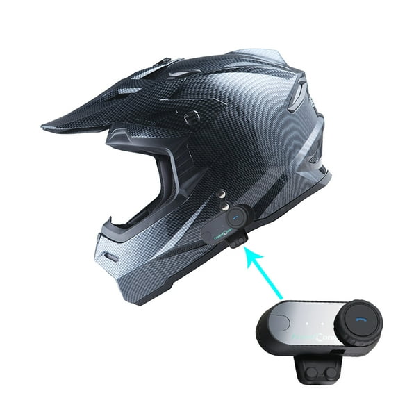 1Storm Adult Motocross Helmet BMX MX ATV Dirt Bike Helmet Racing Style HF801 + Motorcycle Bluetooth Headset: Carbon Fiber Black