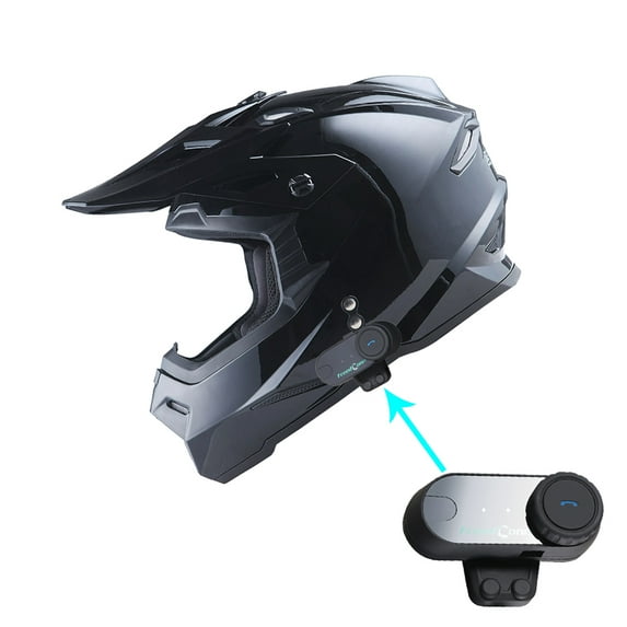 1Storm Adult Motocross Helmet BMX MX ATV Dirt Bike Helmet Racing Style HF801 + Motorcycle Bluetooth Headset: Glossy Black