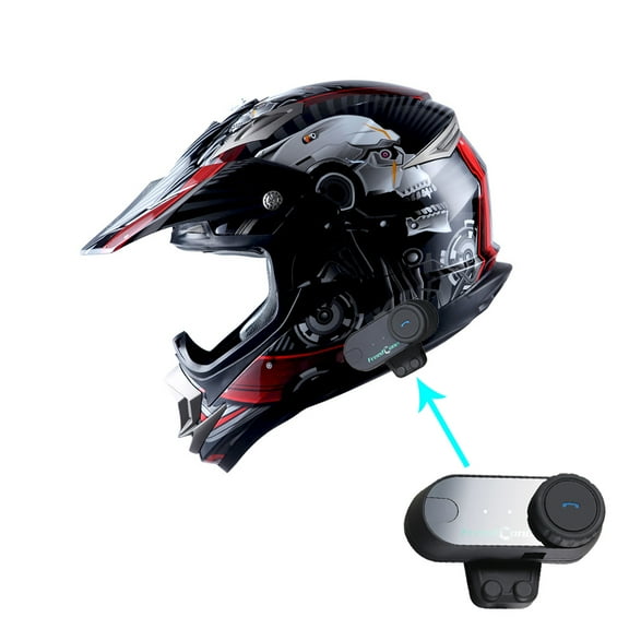 1Storm Adult Motocross Helmet Off Road MX BMX ATV Dirt Bike Mechanic HGXP14B + Motorcycle Bluetooth Headset: Skull Red