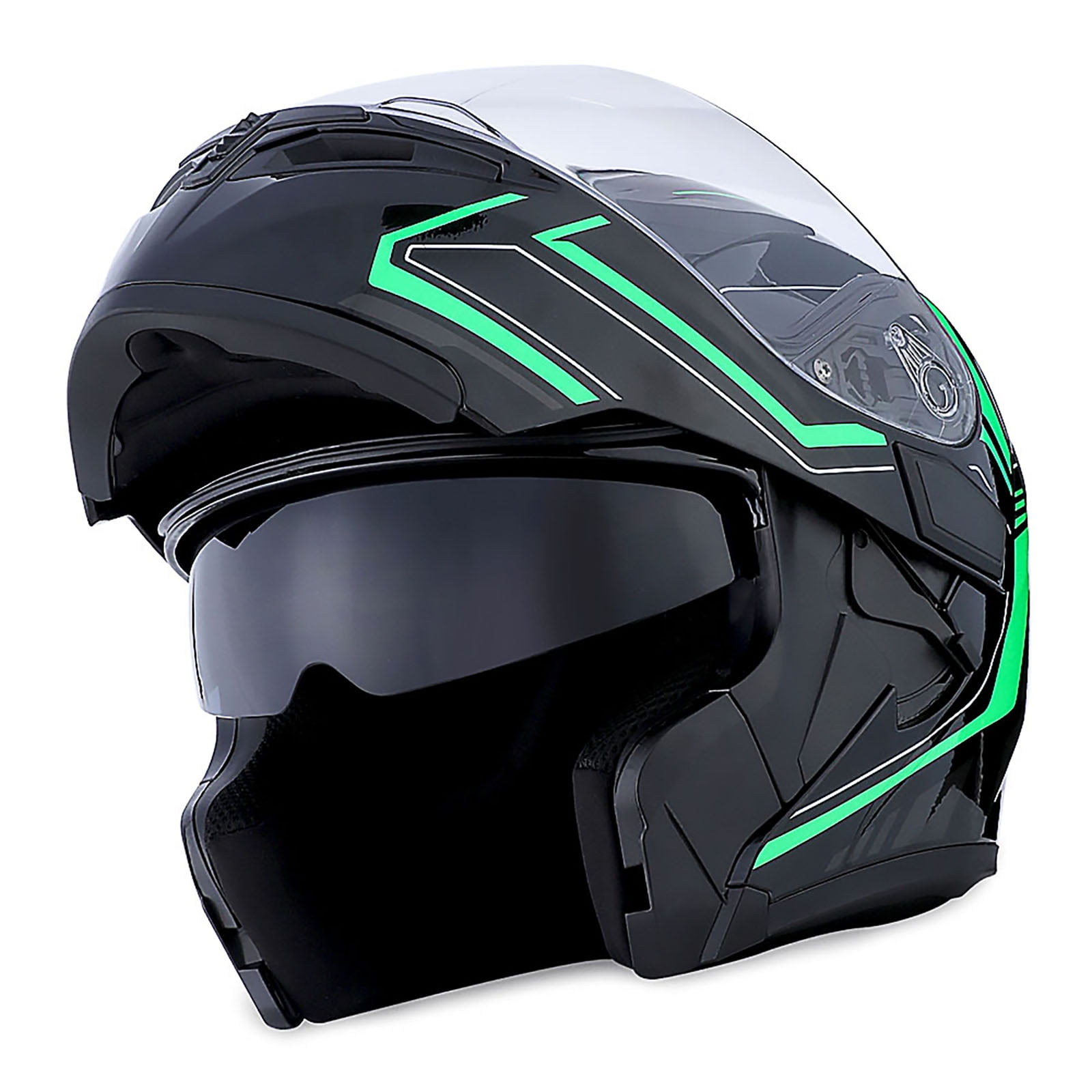1Storm Adult Motorcycle Modular Flip up Street Bike Full Face Dual Visor Helmet HB-B89CLS Arrow Green