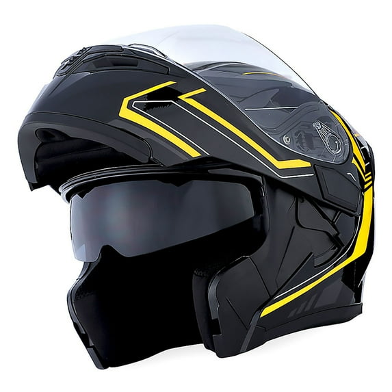 1Storm Adult Motorcycle Modular Flip up Street Bike Full Face Dual Visor Helmet HB-B89CLS Arrow Yellow
