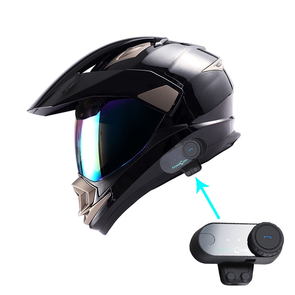 Dual Sport Helmet Motorcycle HGXP14A Full Face Motocross Off Road Bike + Motorcycle Bluetooth Headset: Glossy Black