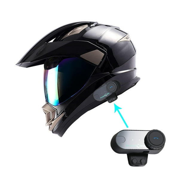 1Storm Dual Sport Helmet Motorcycle HGXP14A Full Face Motocross Off Road Bike + Motorcycle Bluetooth Headset: Glossy Black